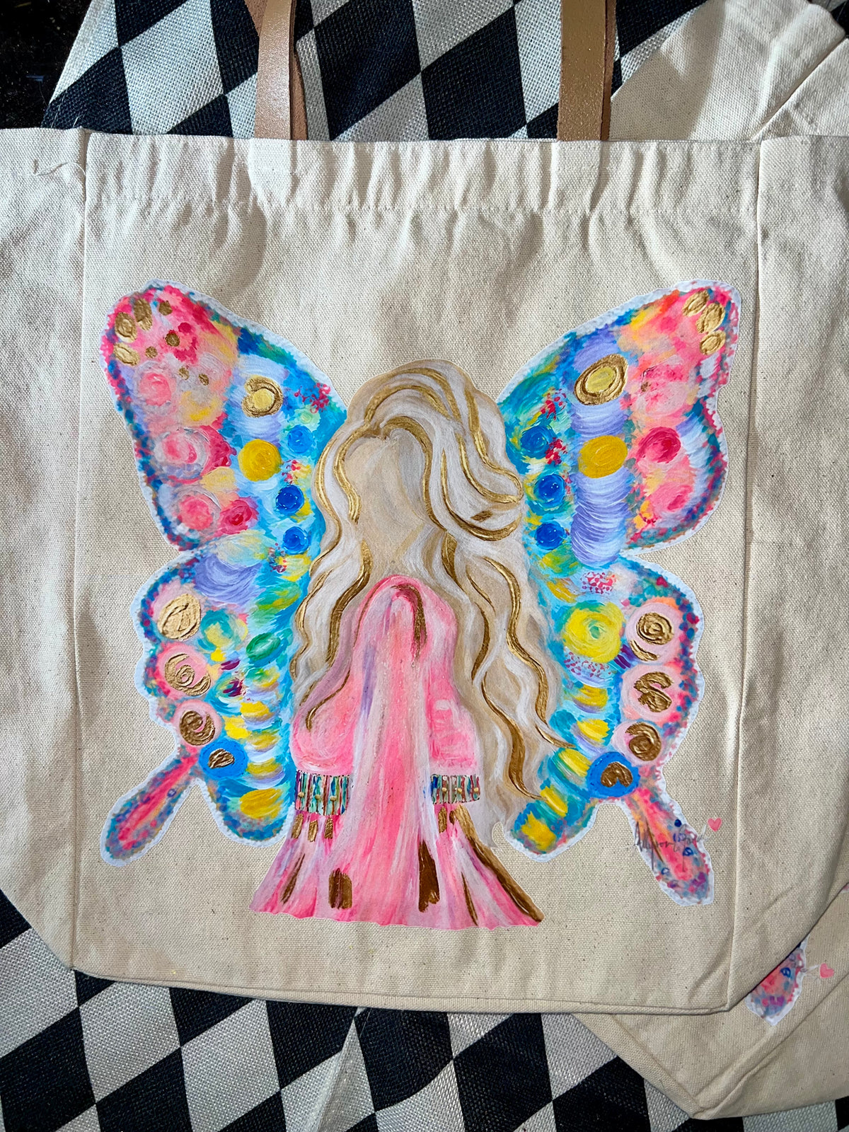 “Dolly Dreams” Canvas Tote w/ Leather Straps