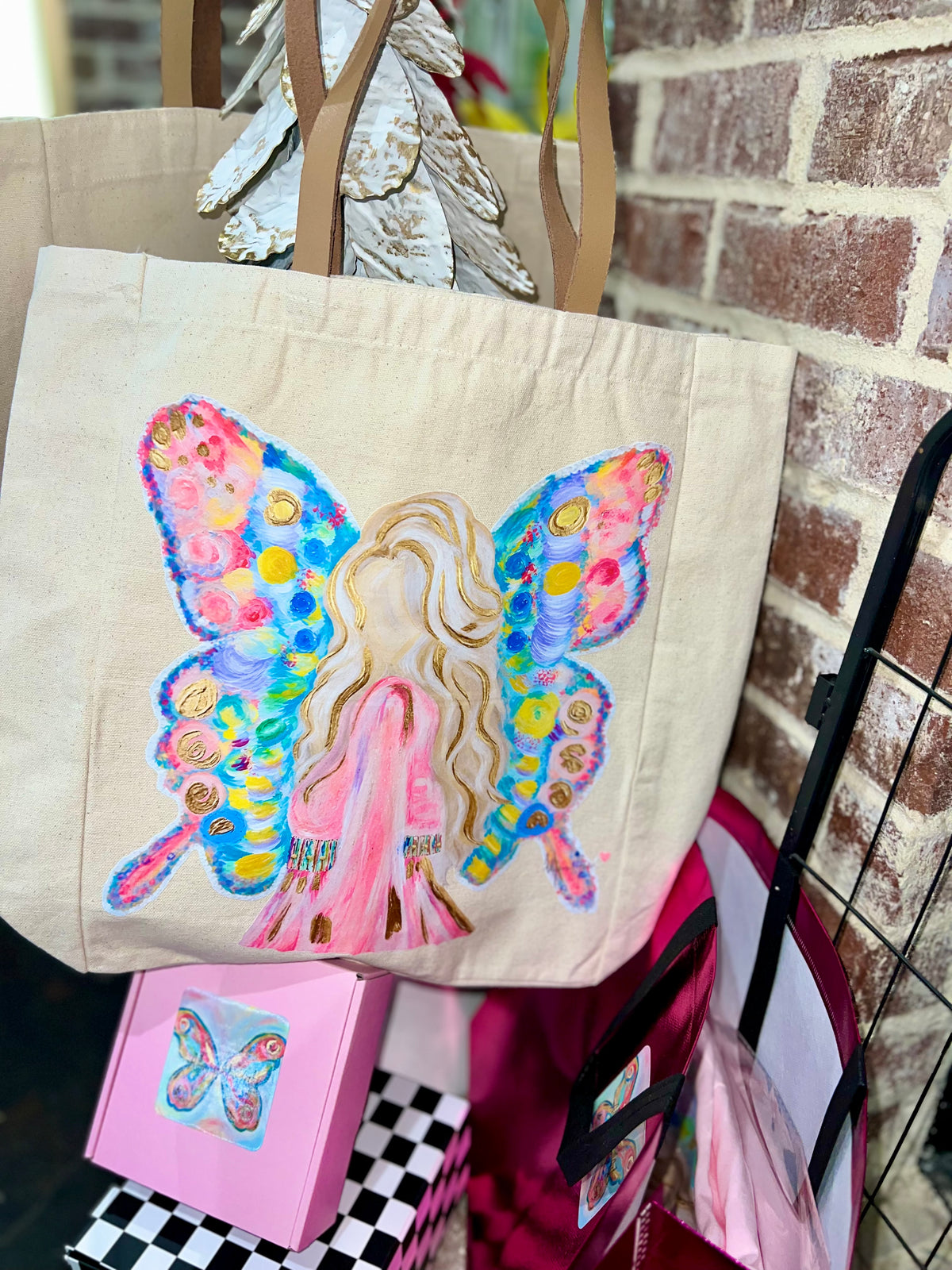 “Dolly Dreams” Canvas Tote w/ Leather Straps