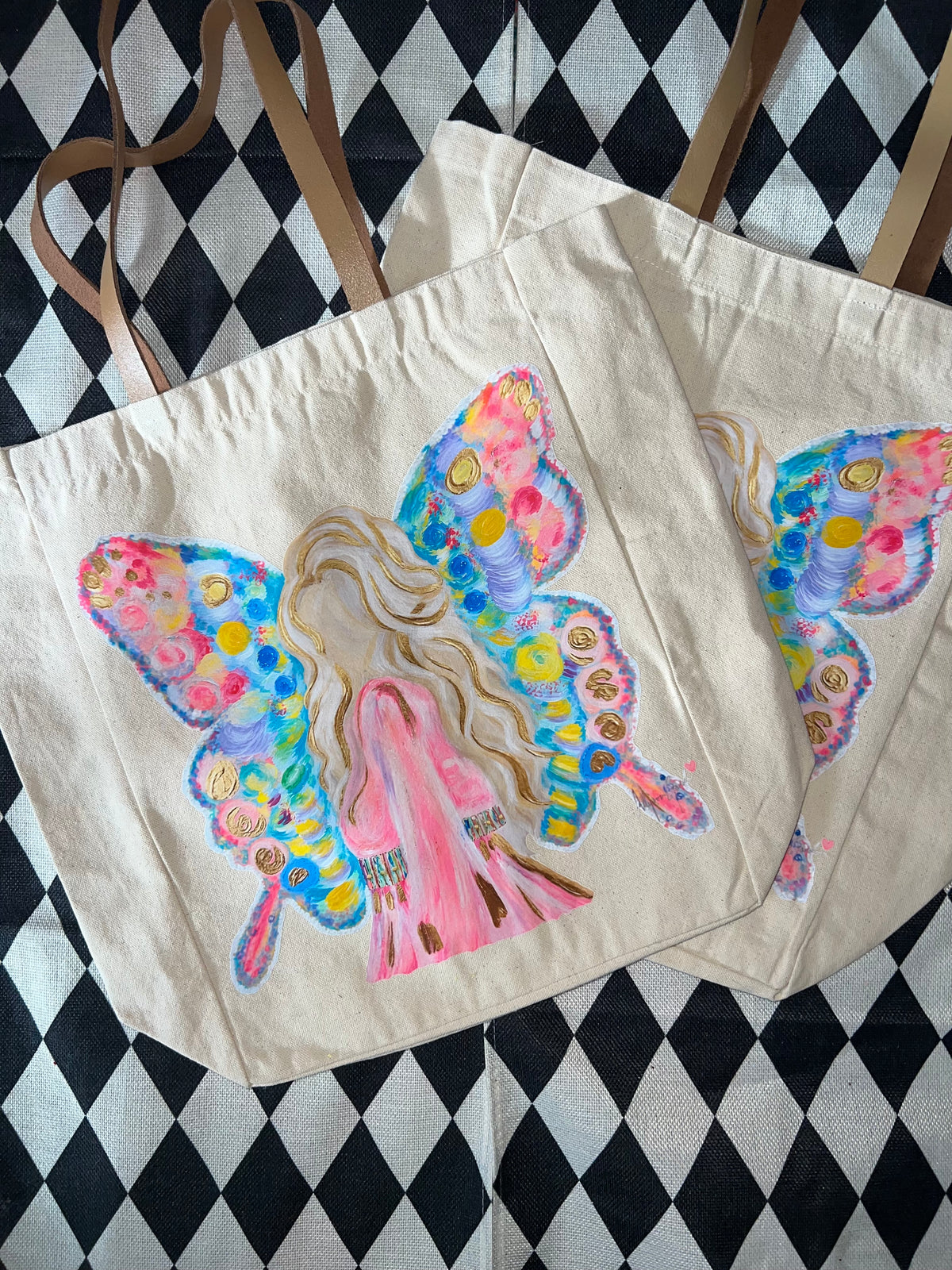 “Dolly Dreams” Canvas Tote w/ Leather Straps