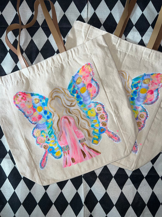 “Dolly Dreams” Canvas Tote w/ Leather Straps